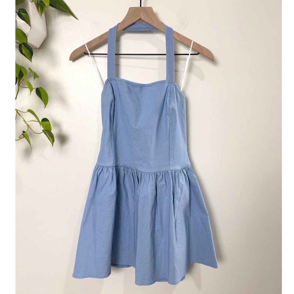21 Saints Womens Light Blue Halter Neck Dropped Waist Mini Dress L Soft Girl
